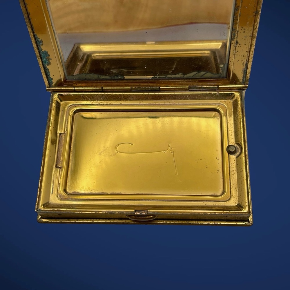 Coty New York Gold Tone Mirror Compact Book Design Hinged MCM Nice Collectible - Picture 10 of 16